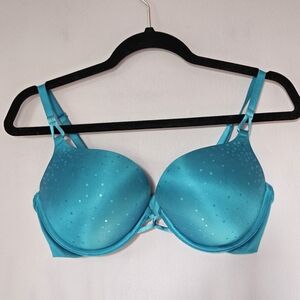 Vintage: Victoria's Secret Blue Sequin  Miraculous Plunge Bra, Size 36C